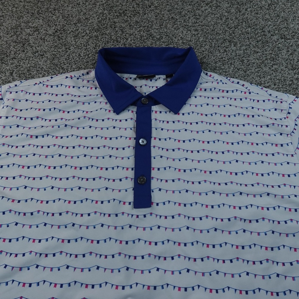 FootJoy Polo Shirt Mens 2XL White Flag Print Golf Performance Stretch Preppy Top - Picture 3 of 12